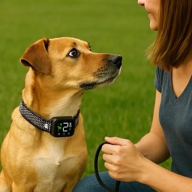NooBark anti-bark collar on a calm dog